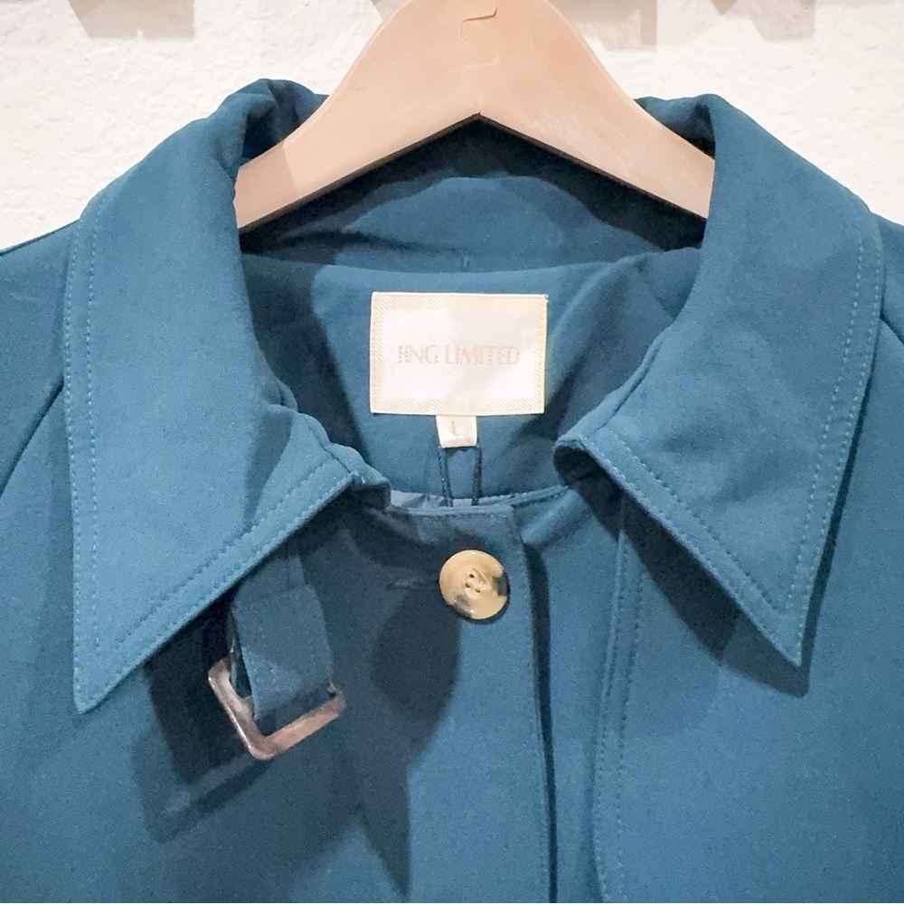 J.Ing Jing Lightweight Belted Oversize Trench Coat Size M/L Nwt Spring/Fall Teal — image 3 of 8